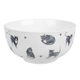 Bílo-šedá porcelánová miska Cats and Kittens – Ø14*7 cm / 500 ml Clayre & Eef