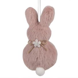 Růžový plyšový závěsný velikonoční králíček s kytičkou Magiccal - 6*2*11 cm Clayre & Eef