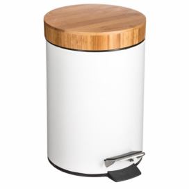 5five Simply Smart Koupelnový koš, odpadkový koš, koš s bambusovým krytem - barva bílá, 3 l
