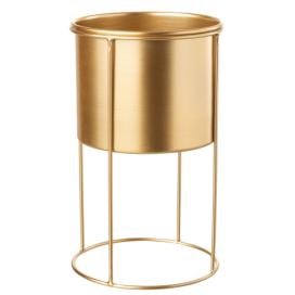 Zlatý kulatý kovový květináč na zlaté noze - Ø 18*32 cm J-Line by Jolipa
